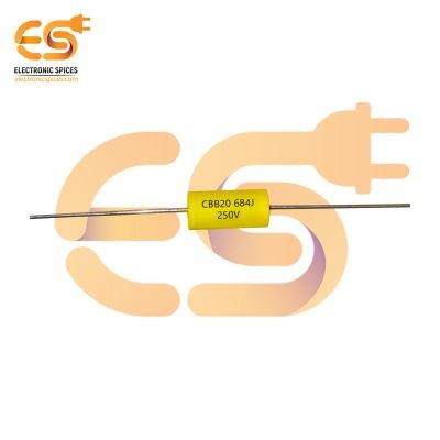 0.68μF 684J 250V CBB20 Axial-Type Metallized Polypropylene Film Capacitor Pack of 5pcs